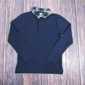 crewcuts Shirt Boys Large 10/11 Navy Long Sleeve Plaid Collar Popover Polo BC437